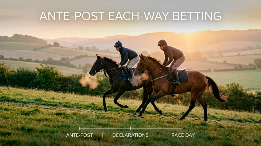Horse training on gallops months before a major race representing ante-post betting timing
