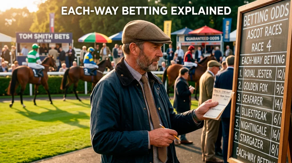 Each-way betting explained with visual breakdown of win and place parts